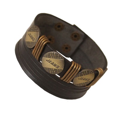 Menjewell Stylish Genuine Leather Classic Punk Braided Rope 2 In 1 Leather Wristband Bracelet